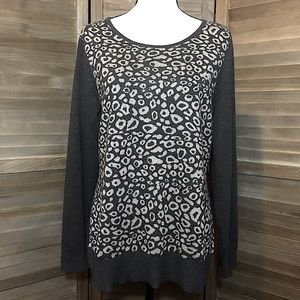 Alfani Gray Leopard Print Sweater with Gold Studs, XL